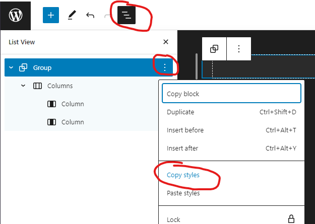 copy to copy block styles