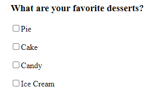 checkboxes asking the user their favorite desserts