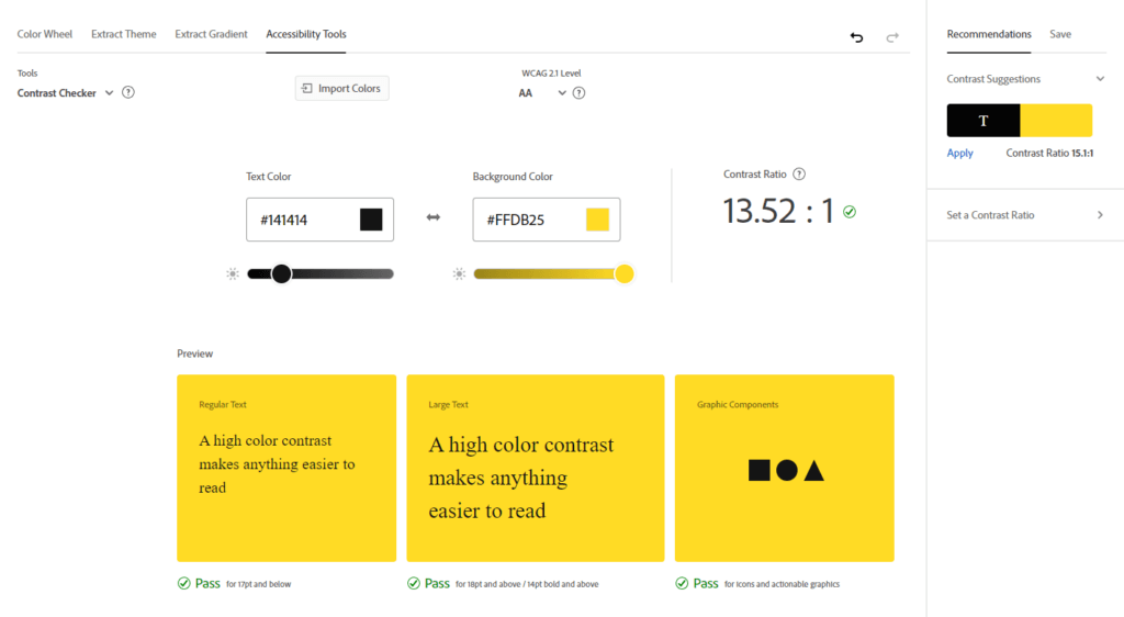 screenshot of Adobe's contrast checker tool